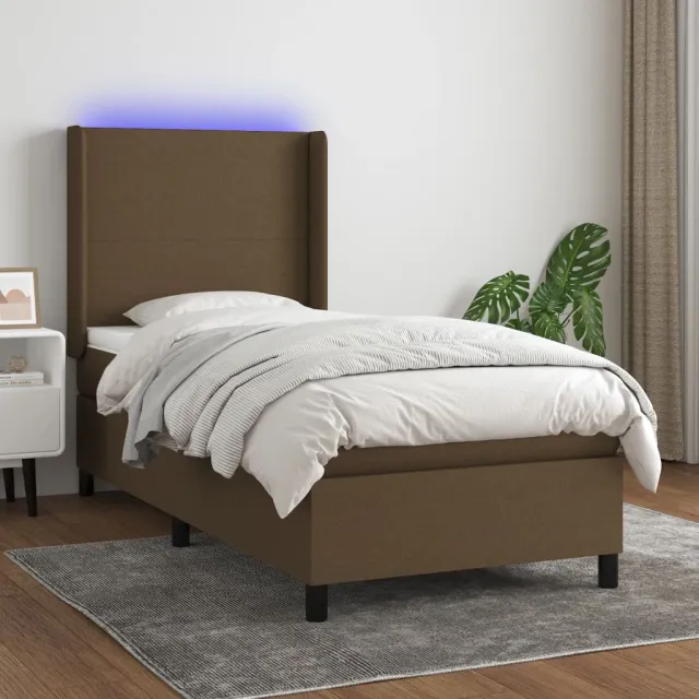 vidaXL Boxspring met matras en LED stof donkerbruin 90x190 cm bruin