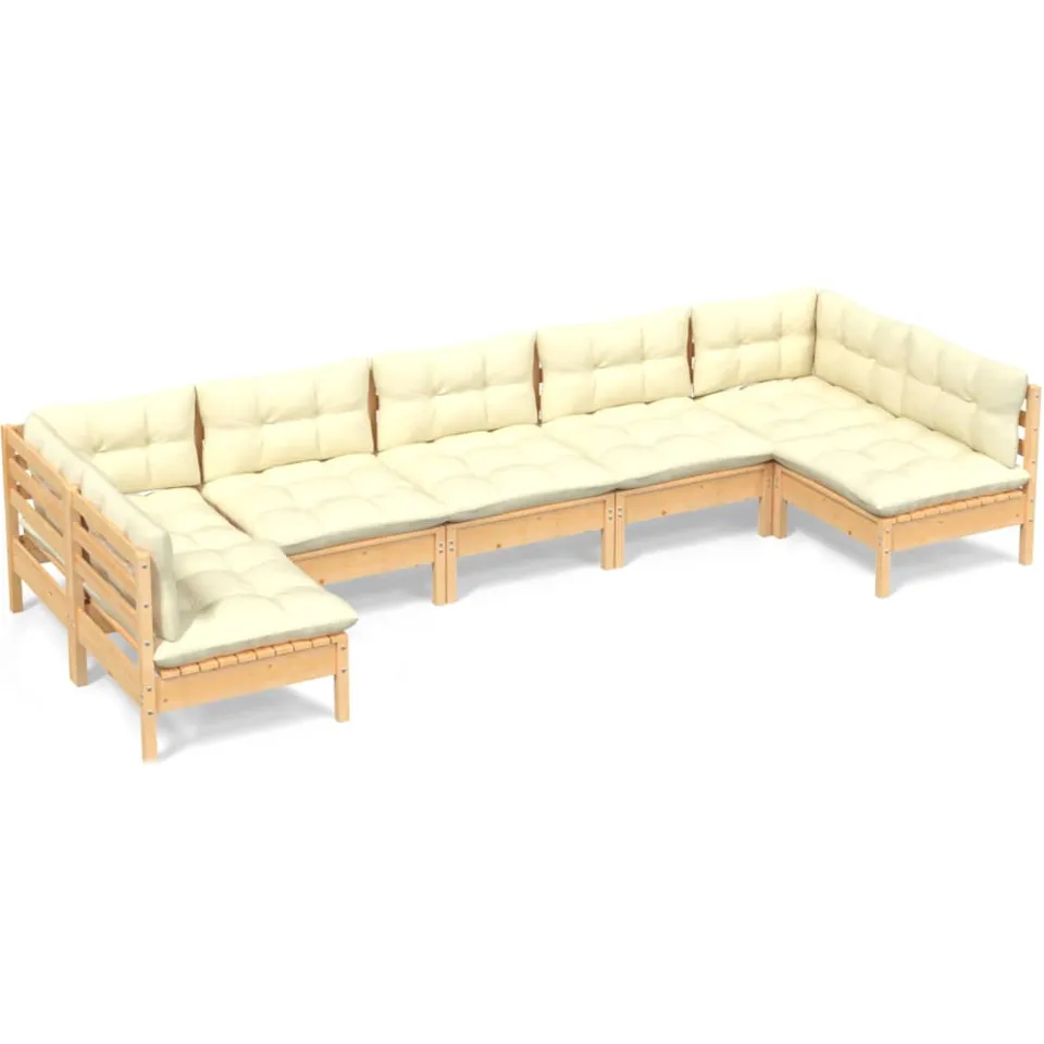 vidaXL 7-delige Loungeset met crèmekleurige kussens massief grenenhout