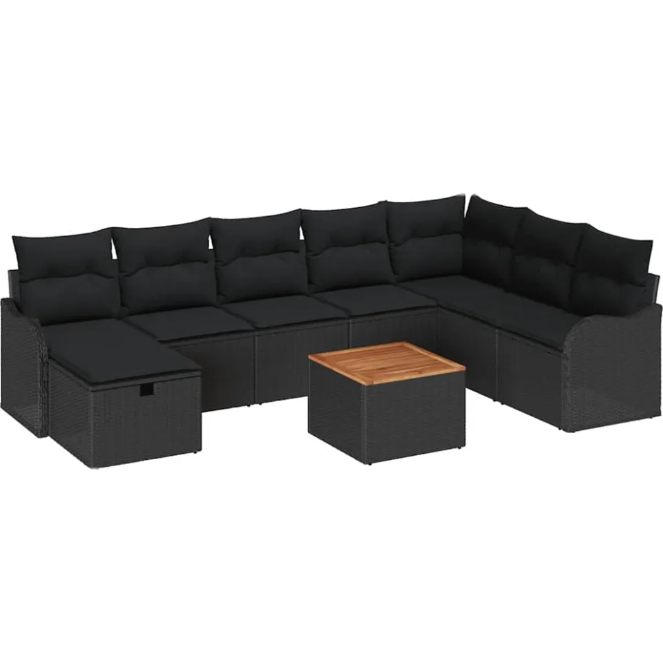 vidaXL Tuinbankenset 9 st Zwart poly rattan, foto 4