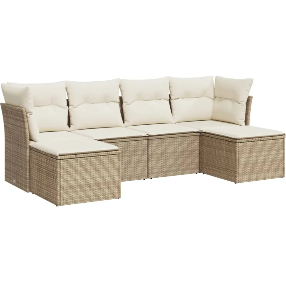 vidaXL 6-delige Loungeset met kussens poly rattan beige, foto 3
