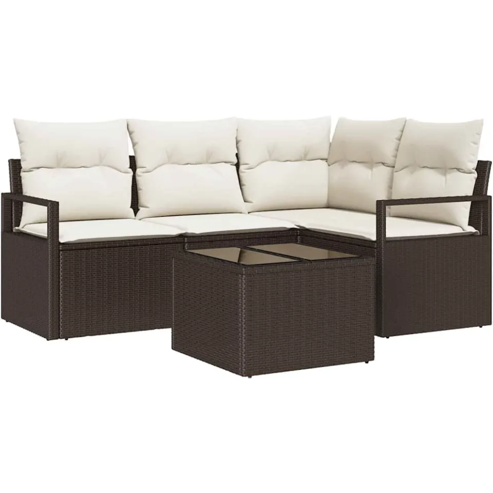 vidaXL Bankstel 5 st Bruin en Crème poly rattan