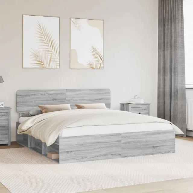 vidaXL Bedframe Grijs Sonoma 200 x 200 cm Massief grenenhout