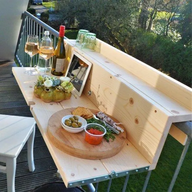 GoudmetHout Inklapbare Balkontafel - Balkonbar - Balkon tafel - 99 cm - Hout - Transparant Wash - Reling Breed