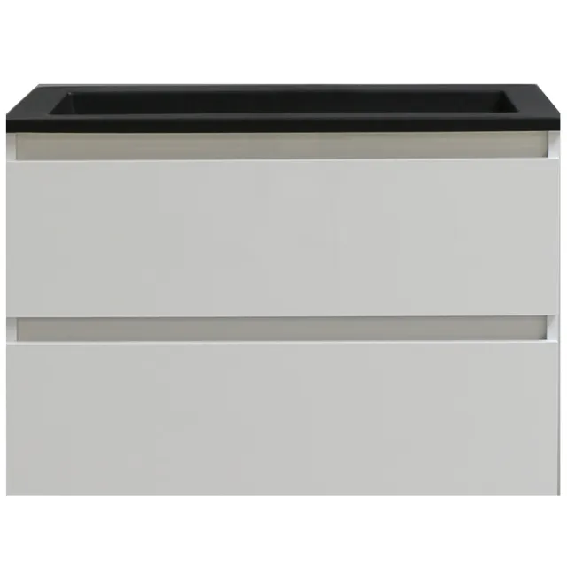Boss & Wessing Badkamermeubel BWS Pepper Acryl Wastafel Mat Zwart Met Kraangat 80x55x46 cm Wit