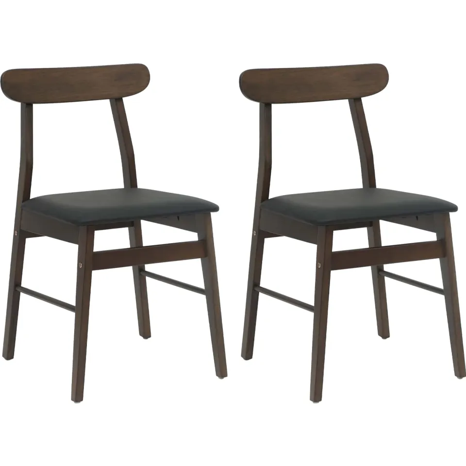 vidaXL Eetkamerstoel 2 st Massief Rubberhout Donkerbruin en Zwart