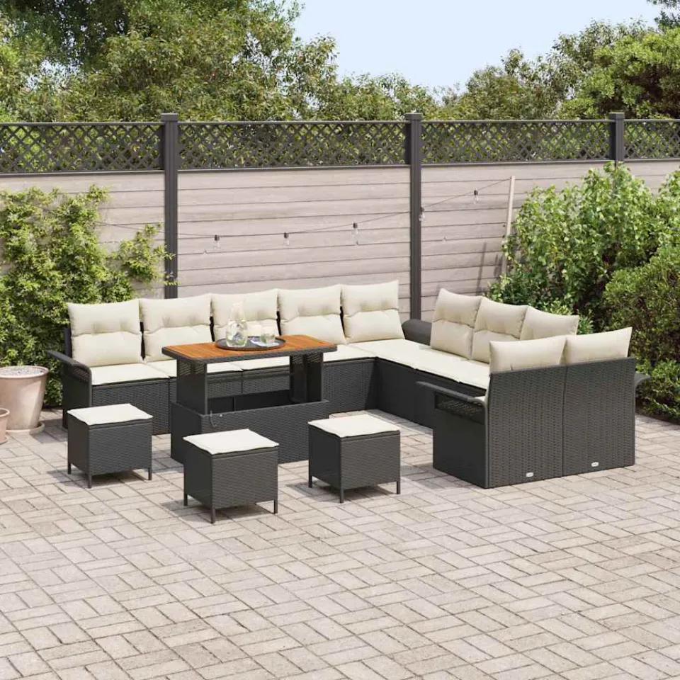 vidaXL Tuinbankenset 14 st Zwart poly rattan