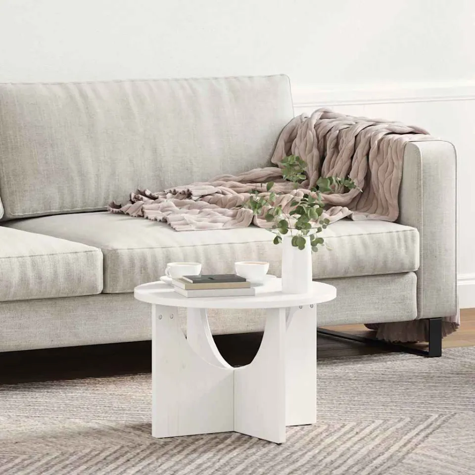 vidaXL Salontafel Wit 50 x 50 x 35 cm Massief grenenhout, foto 4