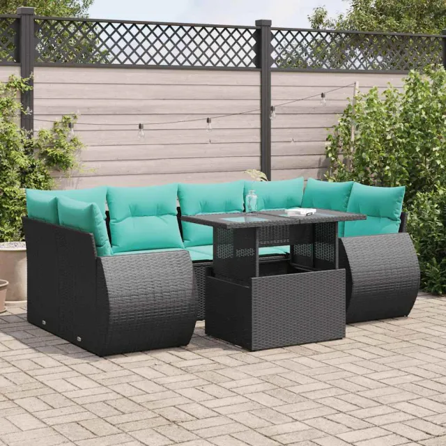 vidaXL 7-delige Loungeset met kussens poly rattan acacia zwart, foto 2
