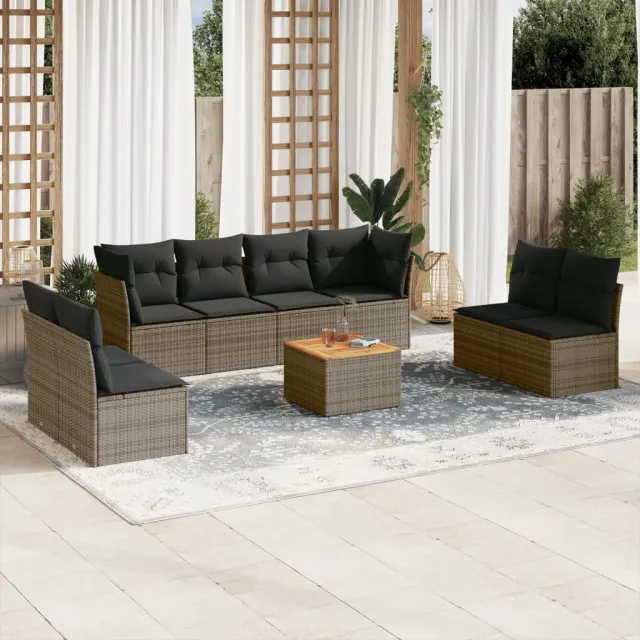 vidaXL 9-delige Loungeset met kussens poly rattan grijs, foto 2