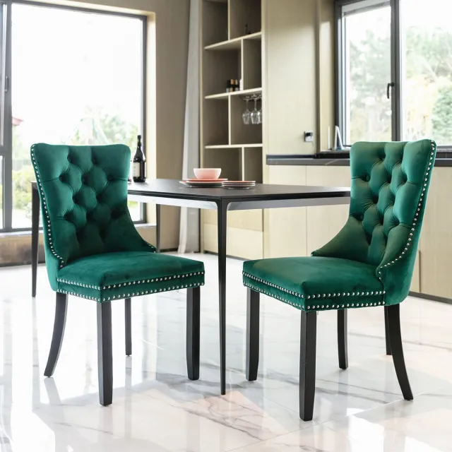 Welltin Eetkamerstoelen - Set Van 2 - Gestoffeerde eetkamerstoel - Eettafelstoel - Eetkamerstoelen - Stoel - Flueel - Houten stoelpoten - Modern Design - Groen