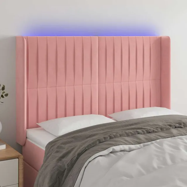 vidaXL Hoofdbord LED 147x16x118/128 cm fluweel roze