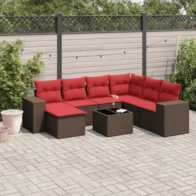 vidaXL 8-delige tuinbankset met kussens, bruin polyrotan, foto 2