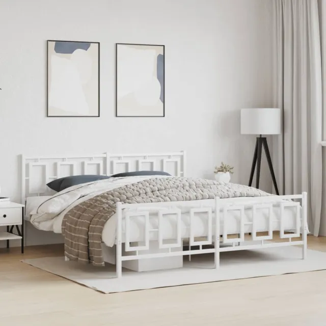 vidaXL Bedframe met hoofd- en voeteneinde metaal wit 180x200 cm
