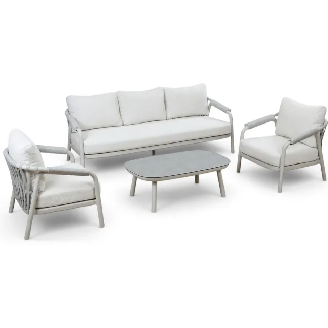 Normin Stoel-bank loungeset Oria | 4-delig | 5 personen | Sand/Naturel | Bouclé & aluminium Sand, Naturel