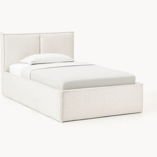 Westwing Collection Bouclé gestoffeerd eenpersoonsbed Dream Wit