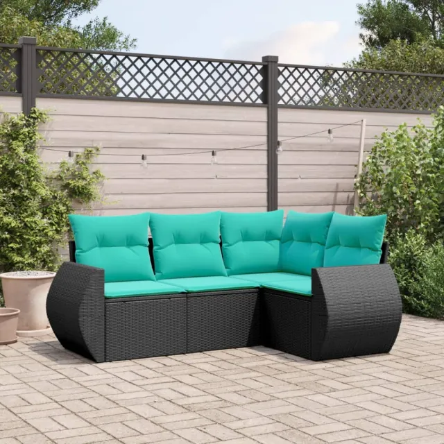 vidaXL 4-delige tuinbankset met kussens, zwart polyrotan, foto 2