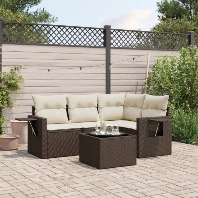 vidaXL 5-delige Loungeset met kussens poly rattan bruin, foto 2