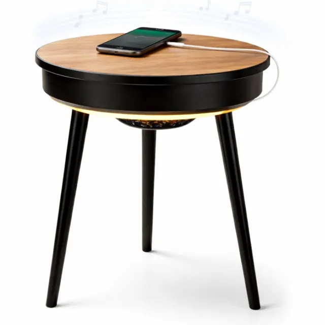 House of Balance LumiSound Table - Bijzettafel - Ingebouwde speaker LED sfeerlamp en telefoon Oplaadstation - Bluetooth - Bijzettafeltjes Woonkamer - Bijzzettafel rond - Nachtkastje - Woonkamer Slaapkamer Zwart