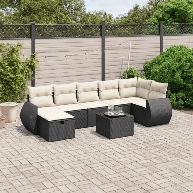vidaXL 8-delige Loungeset met kussens poly rattan zwart, foto 2