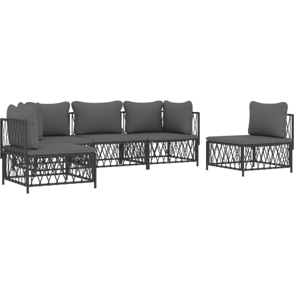 vidaXL 5-delige Loungeset met kussens staal antracietkleurig Anthraciet