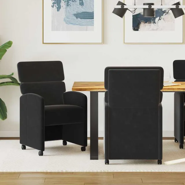 vidaXL Eetkamerstoelen met Wieltjes 2 st Fluweel Zwart 58 x 65 x 98 cm