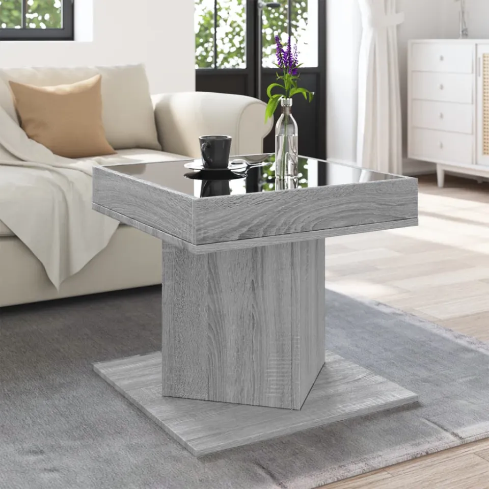 vidaXL Salontafel met LED 50x50x45 cm bewerkt hout grijs sonoma eiken, foto 3