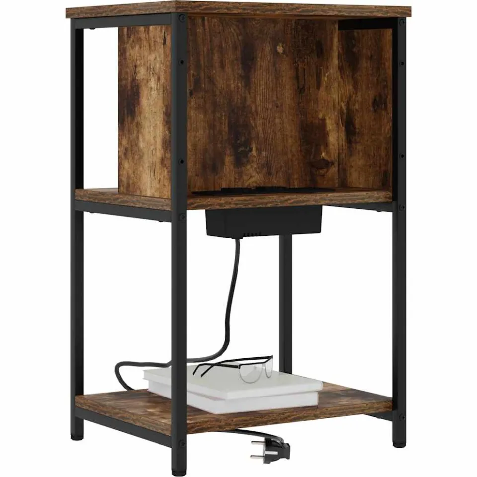 vidaXL Nachtkastje Gerookt eiken 38 x 31 x 61 cm Bewerkt hout Bruin