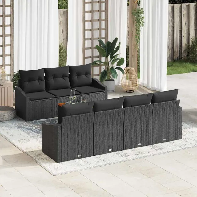 vidaXL Tuinbankenset 8 st Zwart poly rattan, foto 2
