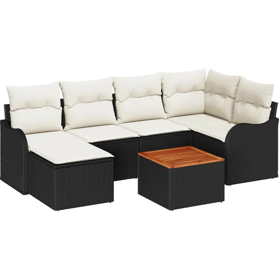 vidaXL Tuinbankenset 7 st Zwart en Crème poly rattan