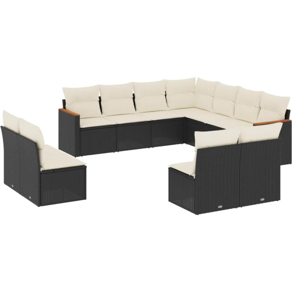 vidaXL 11-delige Loungeset met kussens poly rattan zwart