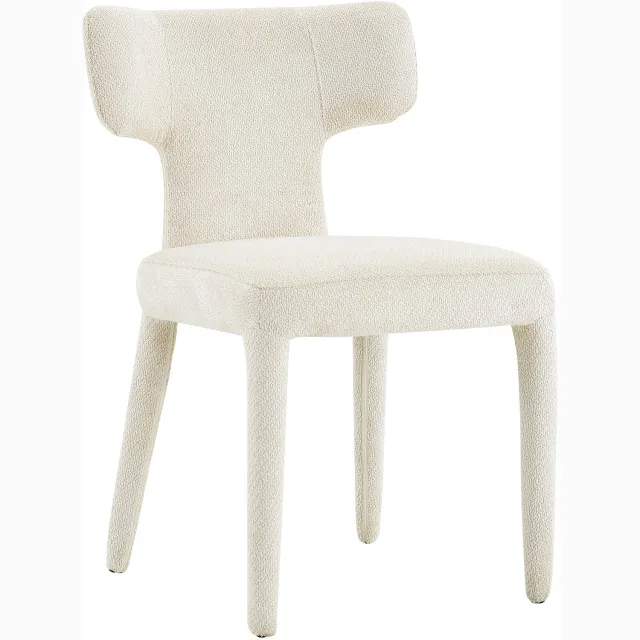 MUVANO Set van 2 witte stoffen eetkamerstoelen - T-vormige rugleuning - Schuimvulling - Metalen frame - Zithoogte 49 cm - Voor keuken en eetkamer