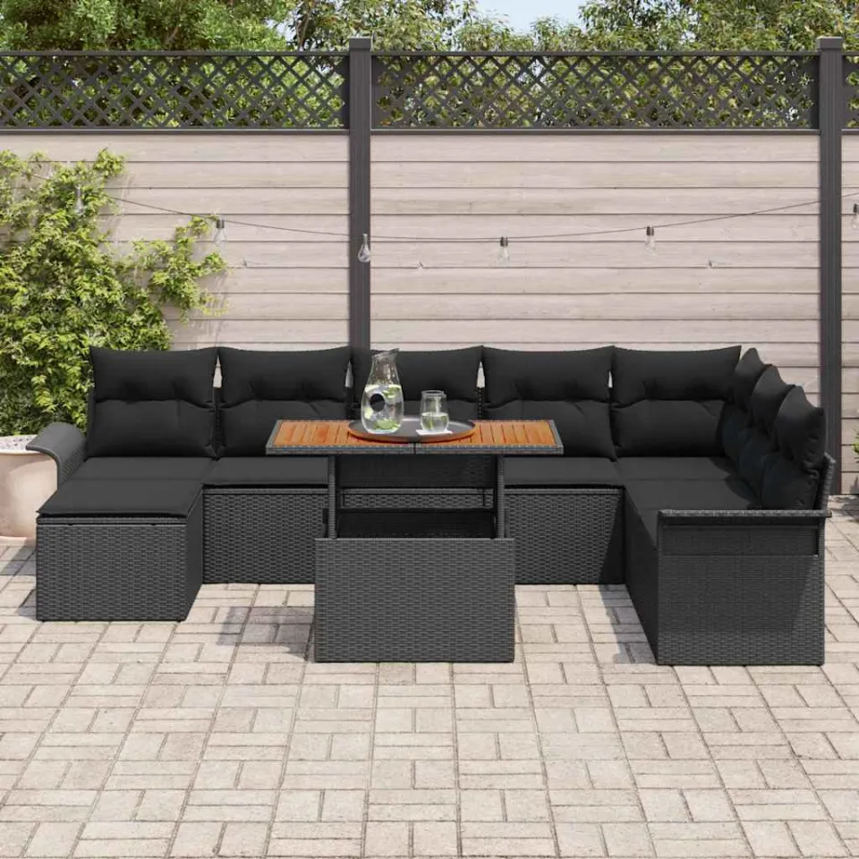 vidaXL Tuin Sofa Set 9 st Zwart Poly riet, foto 3