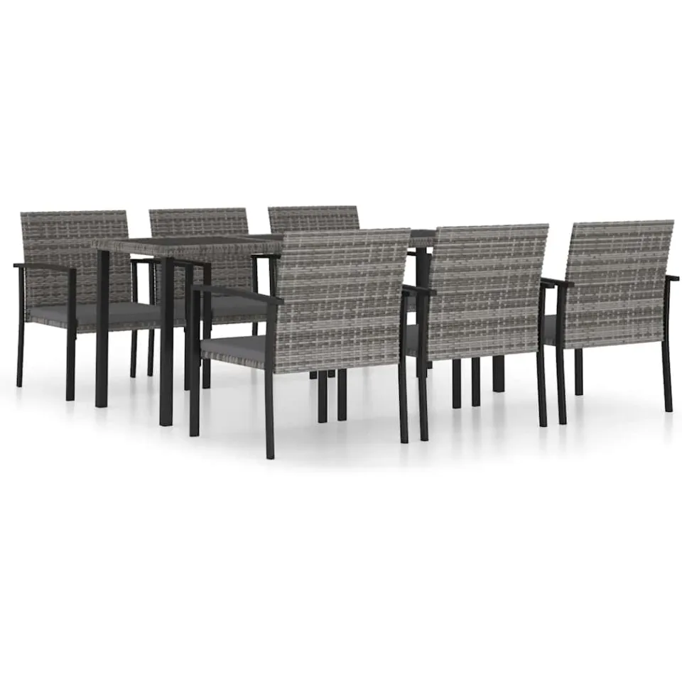 vidaXL 7-delige Tuinset poly rattan grijs