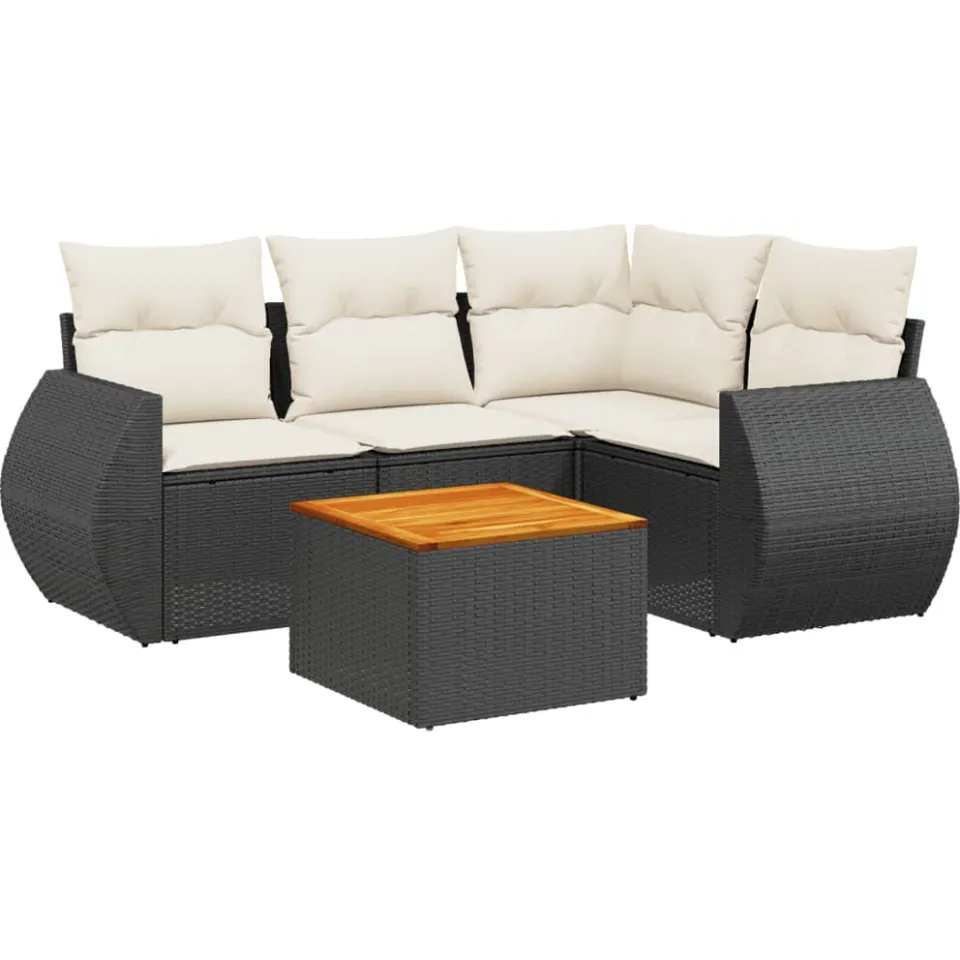 vidaXL 5-delige Loungeset met kussens poly rattan zwart, foto 3