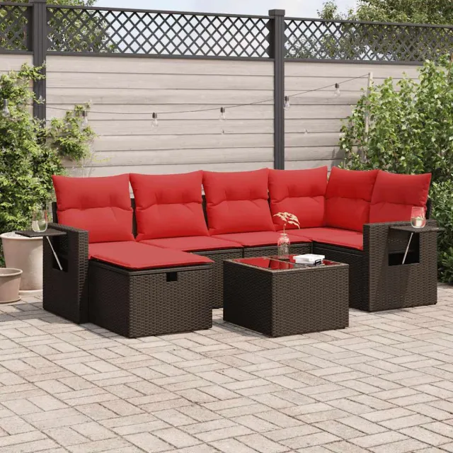 vidaXL 7-delige Loungeset met kussens poly rattan bruin, foto 2