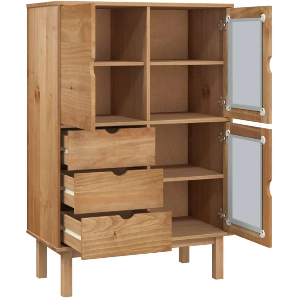 vidaXL Hoge kast OTTA 85x43x125 cm massief grenenhout bruin, foto 4