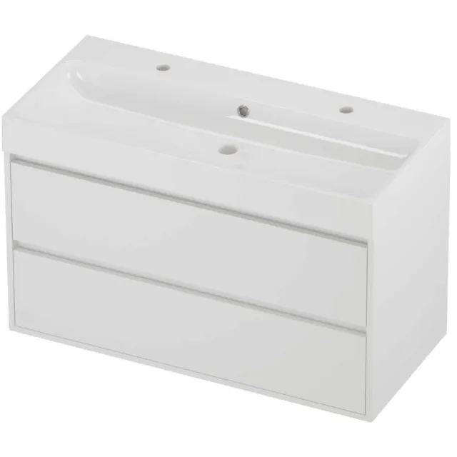 Proline Podium Badmeubelset Polystone Loft 2 Kraangaten Greeploos 100x46x62 cm Glans Wit Mat White Mat Wit