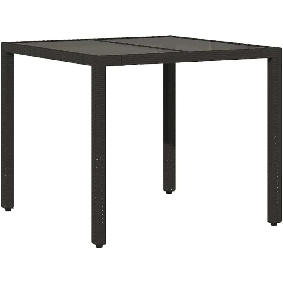 vidaXL Tuintafel met glazen blad 90x90x75 cm poly rattan Zwart