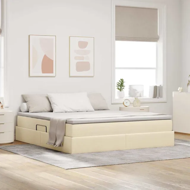 vidaXL Opslag bed met matras met opslag Crème 160 x 200 cm Polyester