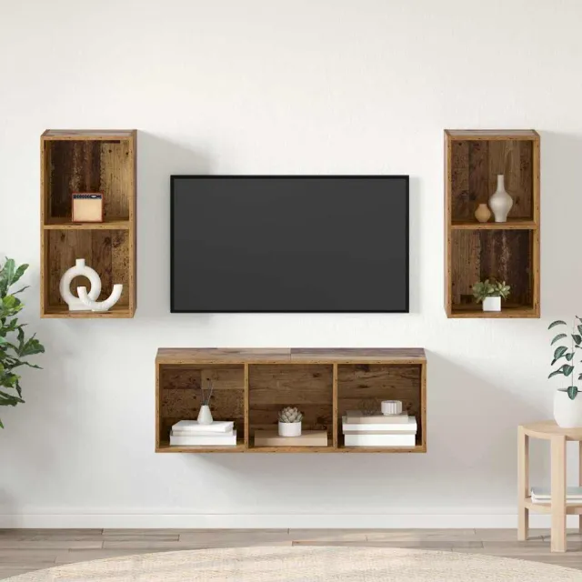 vidaXL Tv-meubelset 3 st 37 x 37 x 107 cm Oud Hout bruin, foto 2