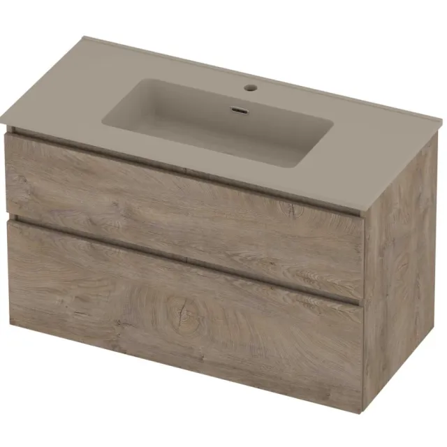 Proline Tribute Badmeubelset Porselein Elegant 1 Kraangat 100x46x62 cm Mat Crème Cotton Raw Oak Eiken