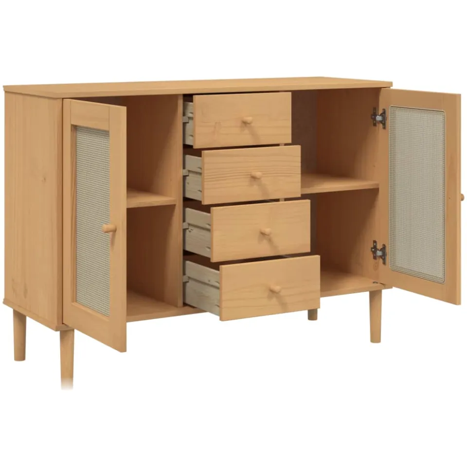 vidaXL Dressoir SENJA rattan-look 112x40x80 cm grenenhout bruin, foto 4