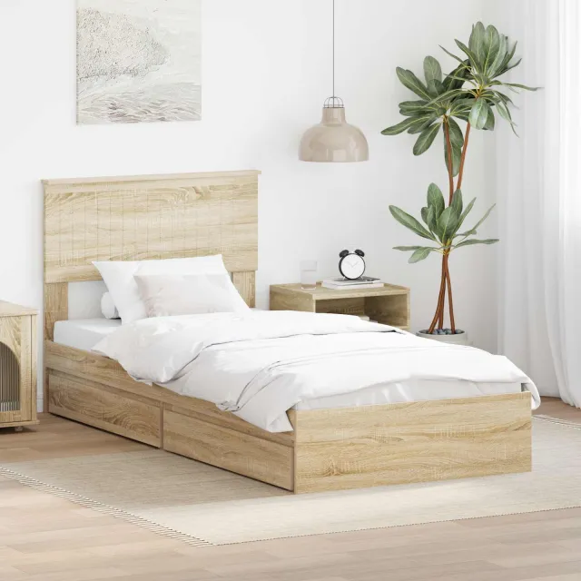 vidaXL Opslag bed met lade Sonoma Eiken 90 x 200 cm Bewerkt hout Bruin