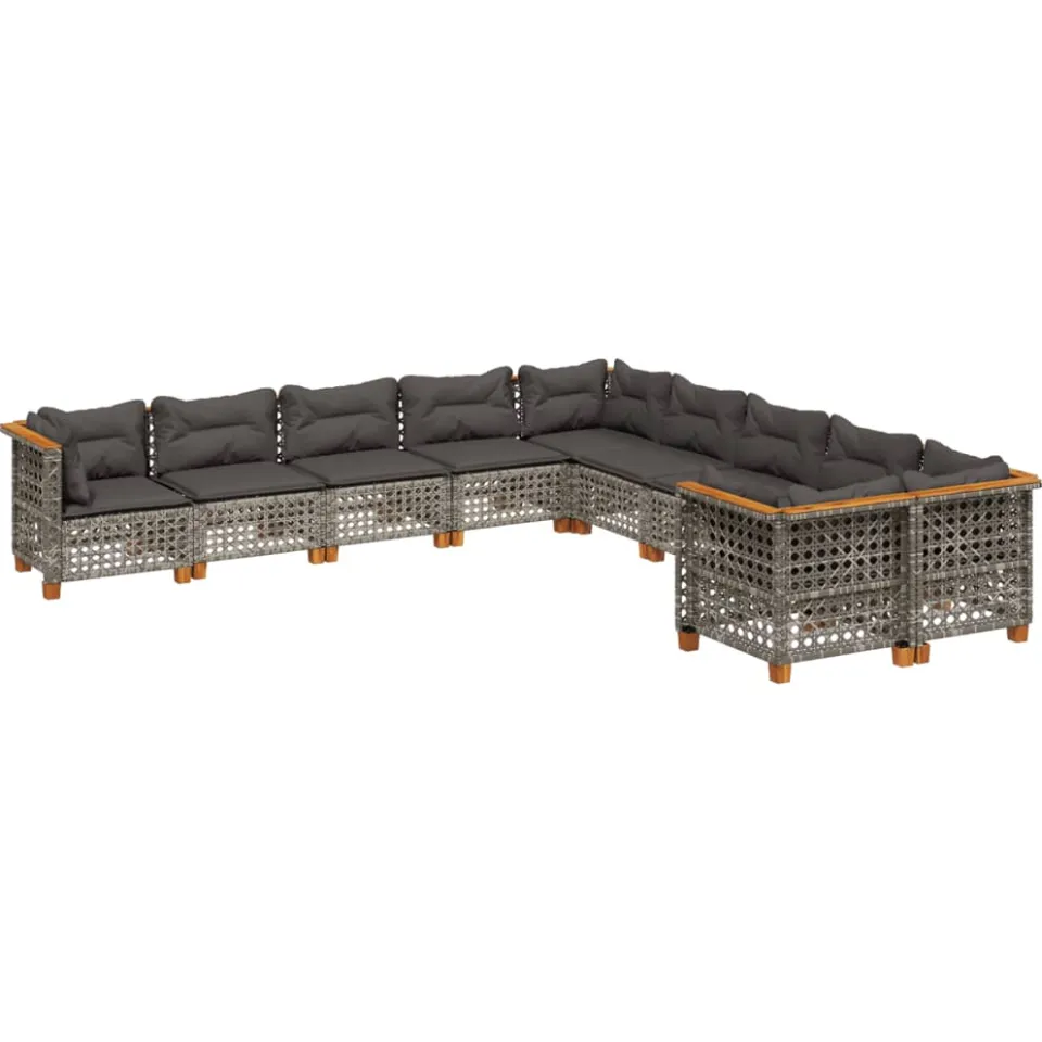 vidaXL 10-delige Loungeset met kussens poly rattan grijs, foto 3