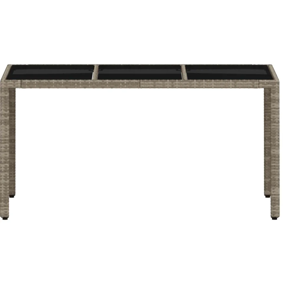 vidaXL Tuintafel met glazen blad 150x90x75 cm poly rattan lichtgrijs grijs, foto 4