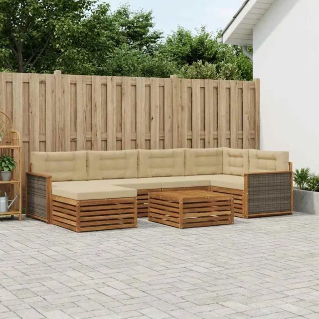 vidaXL Buiten bankenset 7 st 6-zits Natuurlijk en Beige