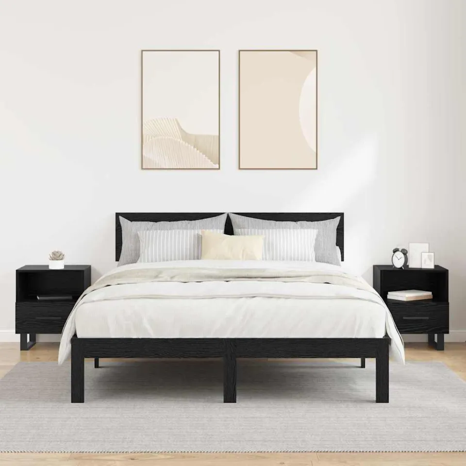 vidaXL Nachtkastje 2 st Zwart Eiken 40 x 35 x 47,5 cm Bewerkt hout, foto 4