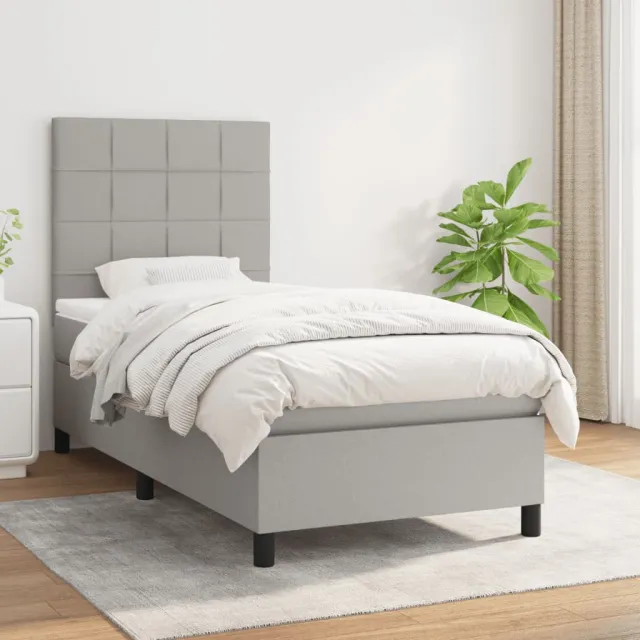 vidaXL Boxspring met matras stof lichtgrijs 90x190 cm grijs