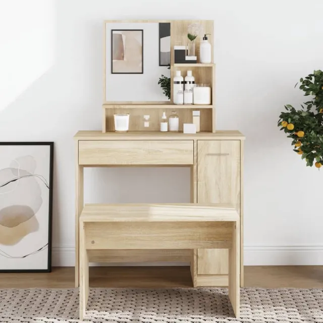 GranMaison Kaptafel met spiegel - Make up tafel - Make up - Toilettafel -Met lades - 86,5 x 35 x 136 cm - Sonoma eiken