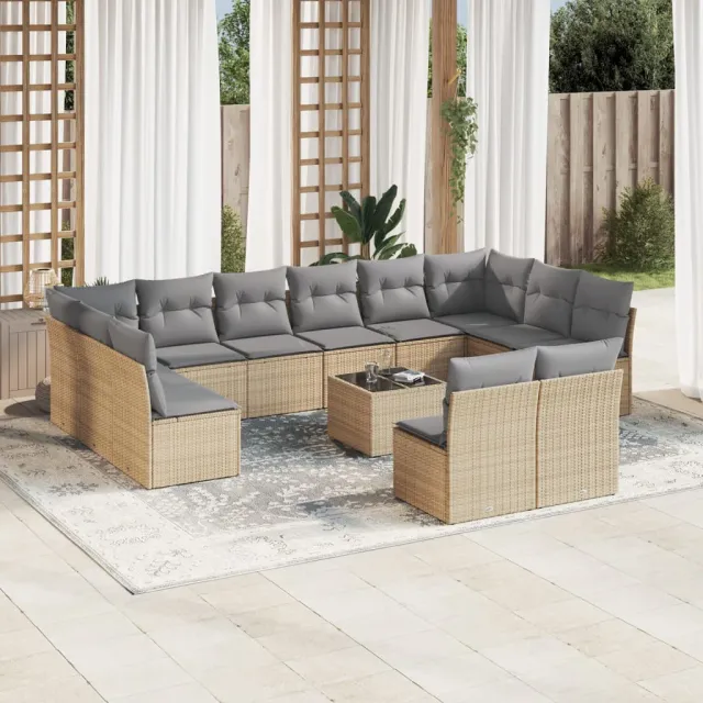 vidaXL 13-delige Loungeset met kussens poly rattan beige, foto 2